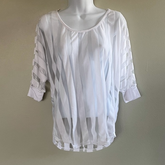 G by Guess Sheer White Striped Blouse NWT - Picture 2 of 5